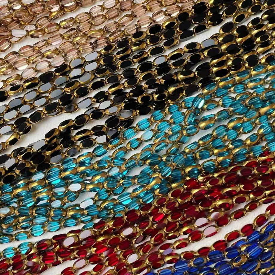 Vintage Gold-Edged Oval Mirror Glass Beads