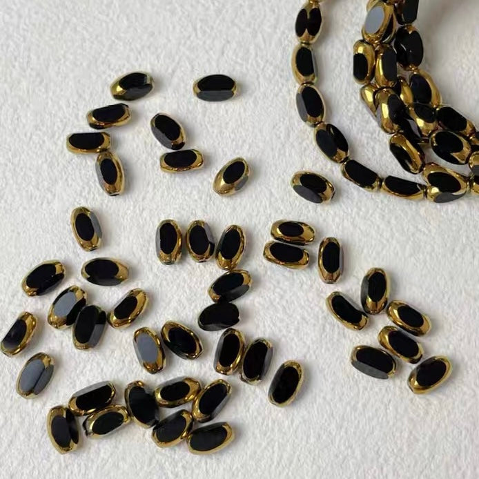 Vintage Gold-Edged Oval Mirror Glass Beads