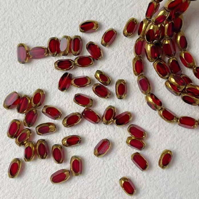 Vintage Gold-Edged Oval Mirror Glass Beads