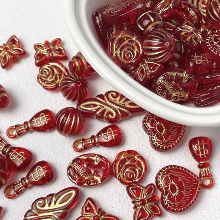 Vintage Gold-traced Acrylic Blind Box Beads
