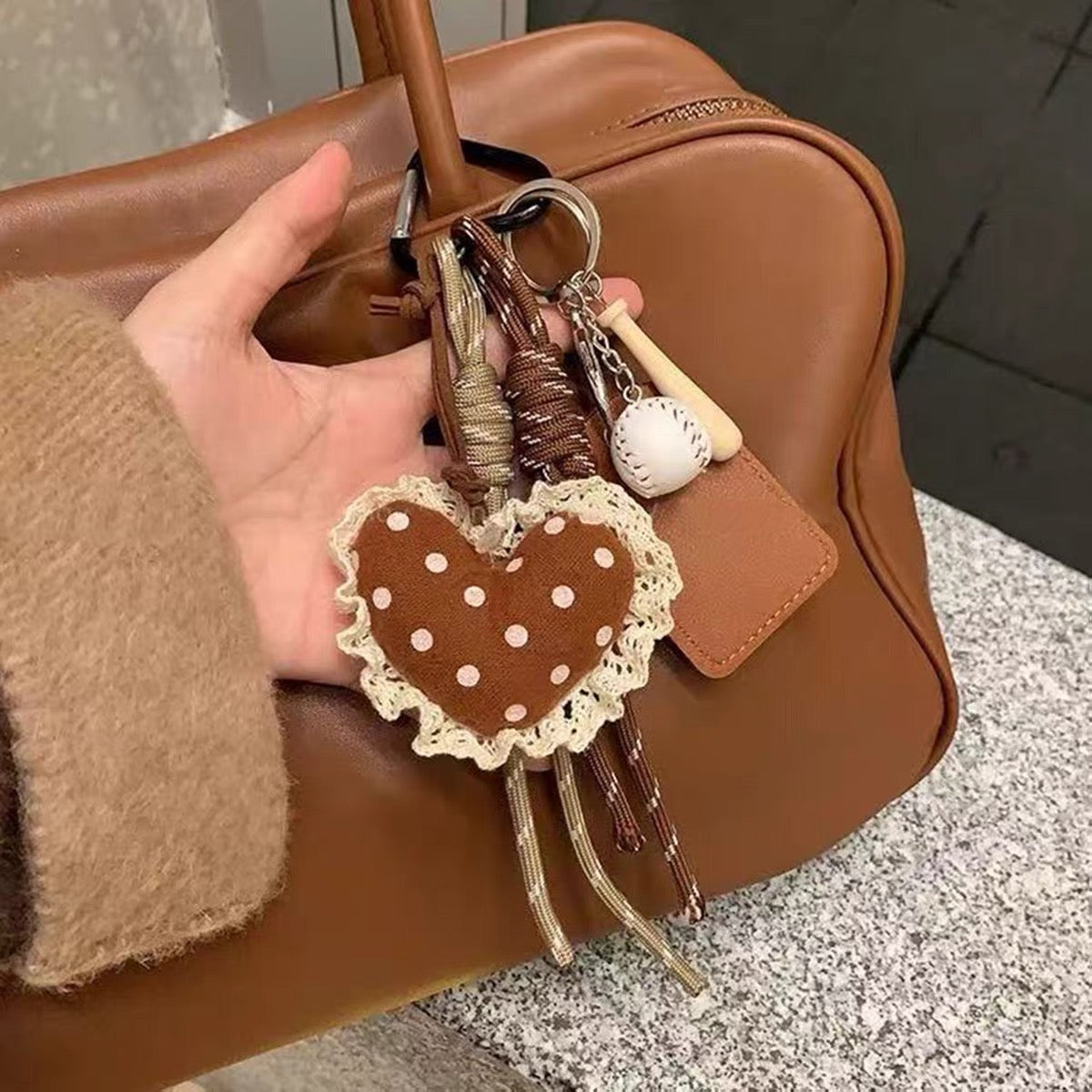 Lace-Edged Heart Bag Charm & Phone Chain