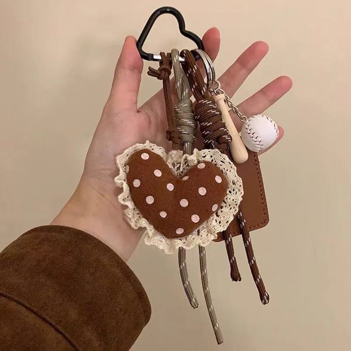 Lace-Edged Heart Bag Charm & Phone Chain