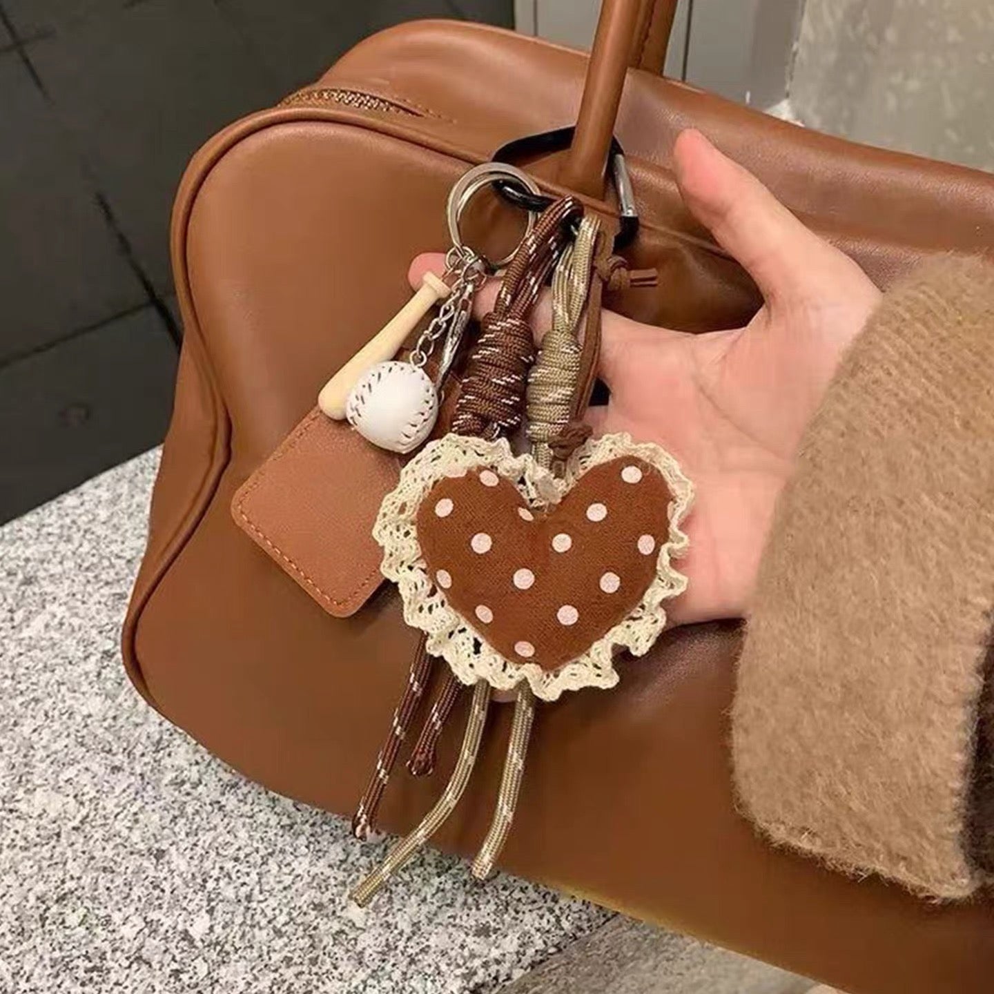 Lace-Edged Heart Bag Charm & Phone Chain