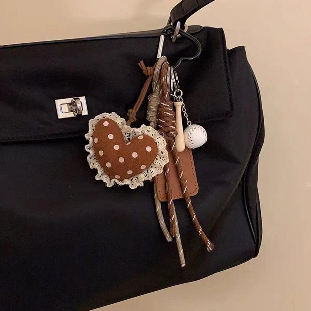 Lace-Edged Heart Bag Charm & Phone Chain