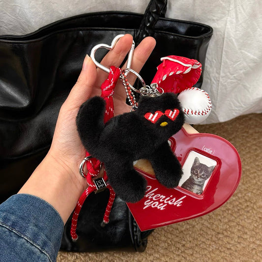 Plush Kitten & Big Heart Photo Card Holder Bag Charm & Phone Chain