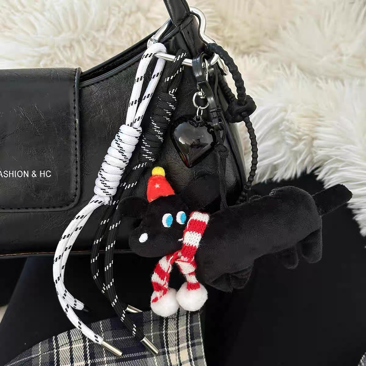 Christmas Black Puppy Bag Charm & Phone Chain