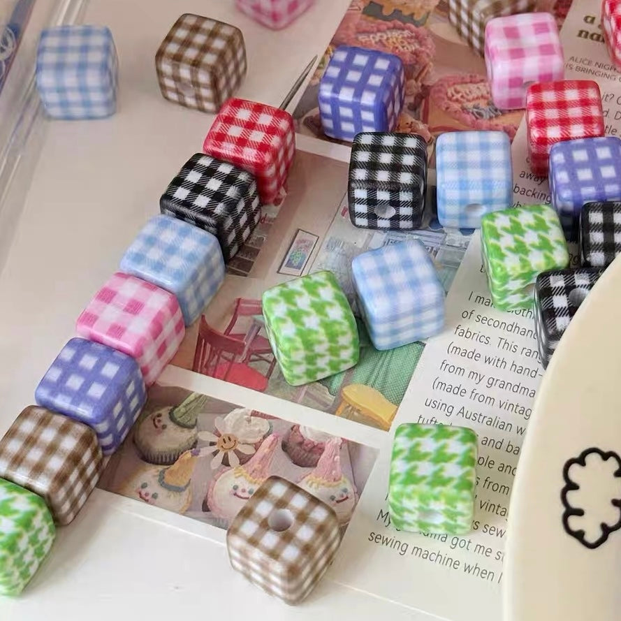 Square Checkered Acrylic 3D Cube Beads