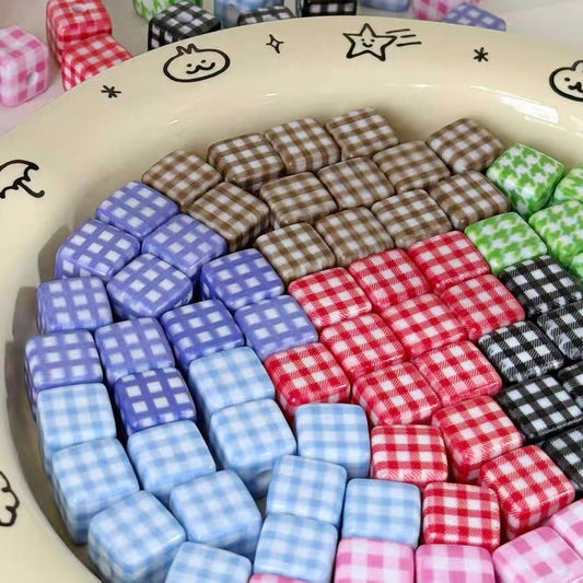 Square Checkered Acrylic 3D Cube Beads