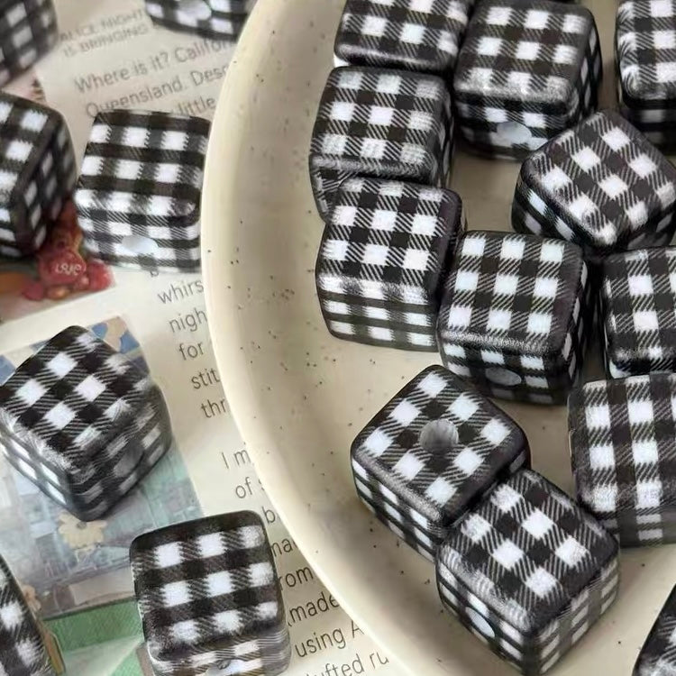 Square Checkered Acrylic 3D Cube Beads