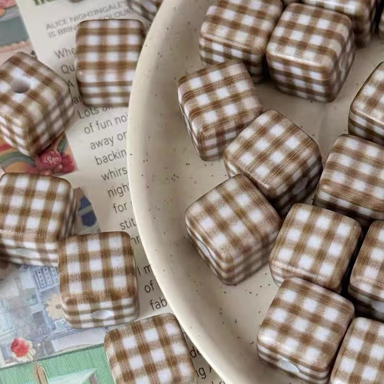 Square Checkered Acrylic 3D Cube Beads