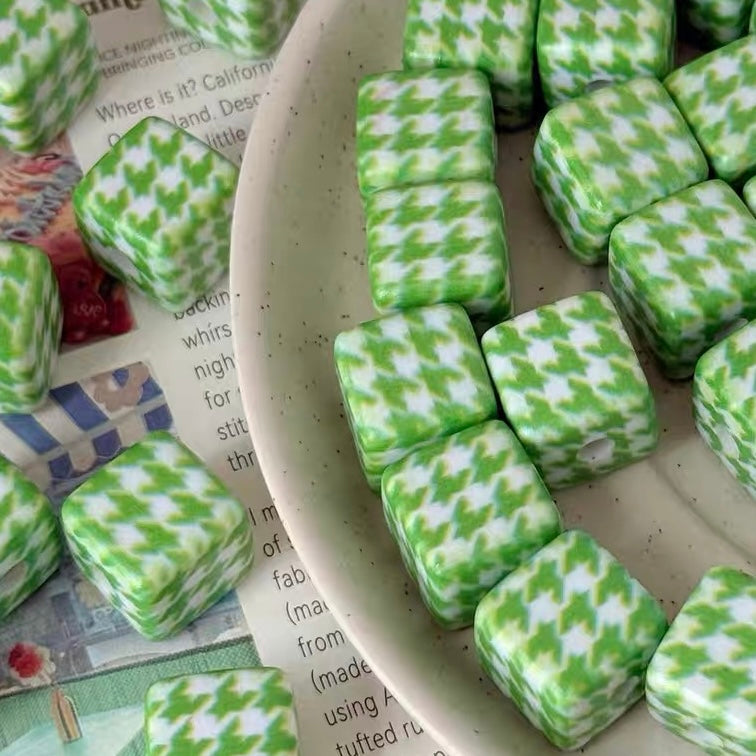 Square Checkered Acrylic 3D Cube Beads