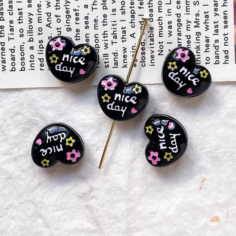 Love-themed Enameled Alloy Beads