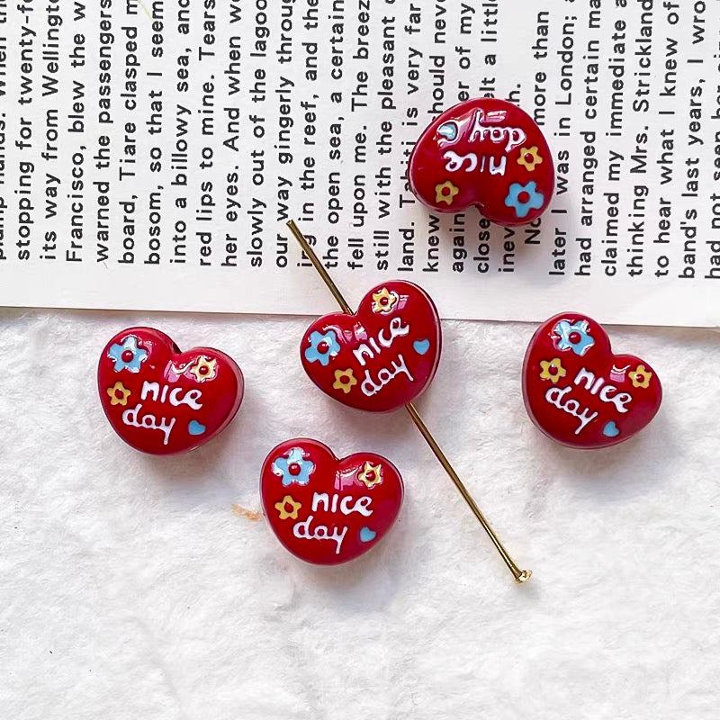 Love-themed Enameled Alloy Beads