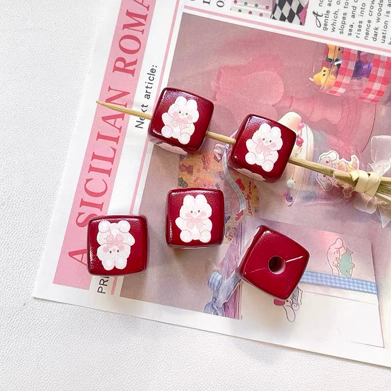 Cute Rabbit Acrylic Square Beads