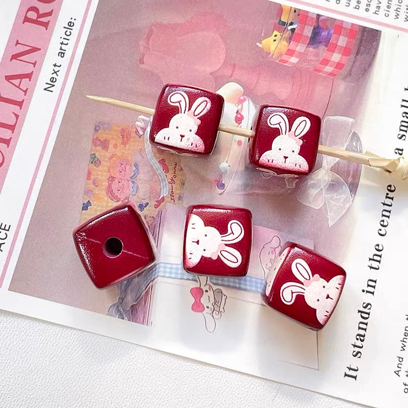 Cute Rabbit Acrylic Square Beads