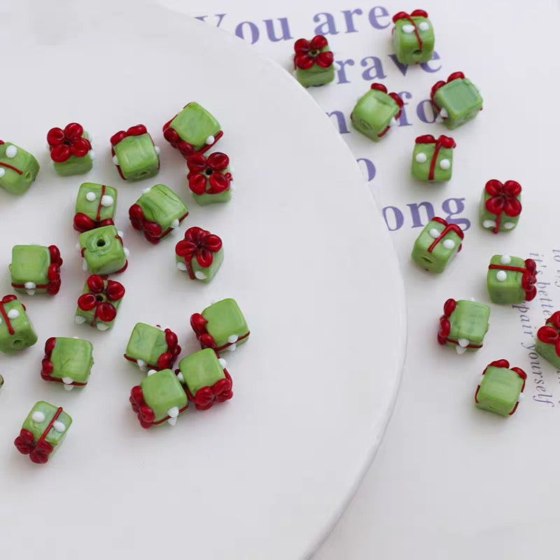 Christmas Gift Box Glazed Beads