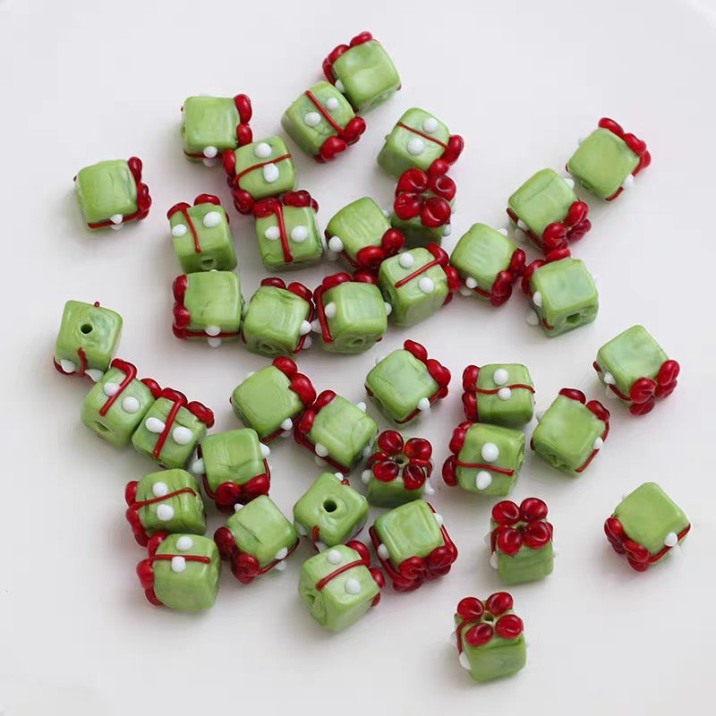 Christmas Gift Box Glazed Beads