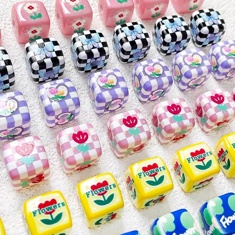 Flower Hand-Painted Acrylic Beads