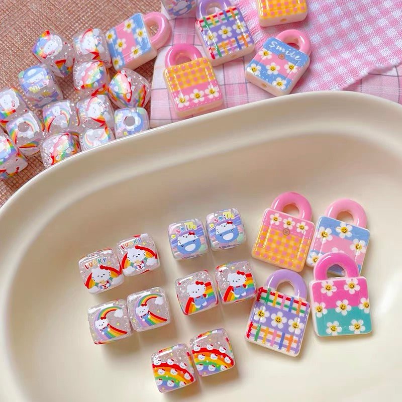 Flower Handbags & HK Rainbow Acrylic Cube Beads