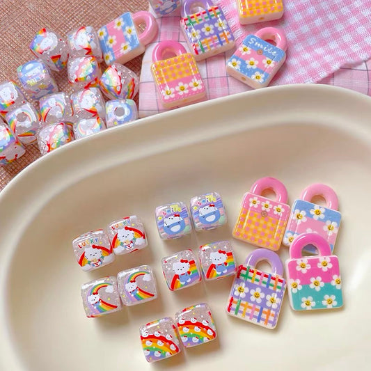 Flower Handbags & HK Rainbow Acrylic Cube Beads