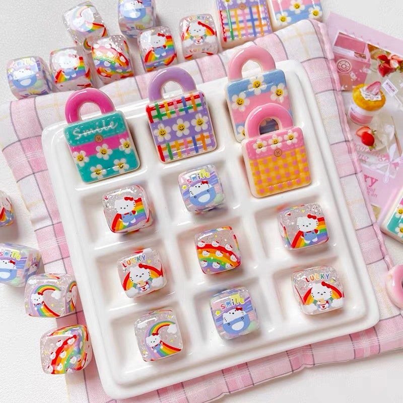 Flower Handbags & HK Rainbow Acrylic Cube Beads