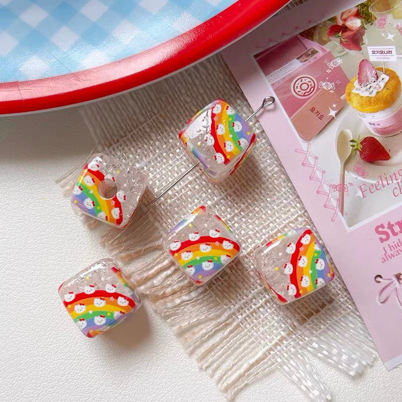Flower Handbags & HK Rainbow Acrylic Cube Beads