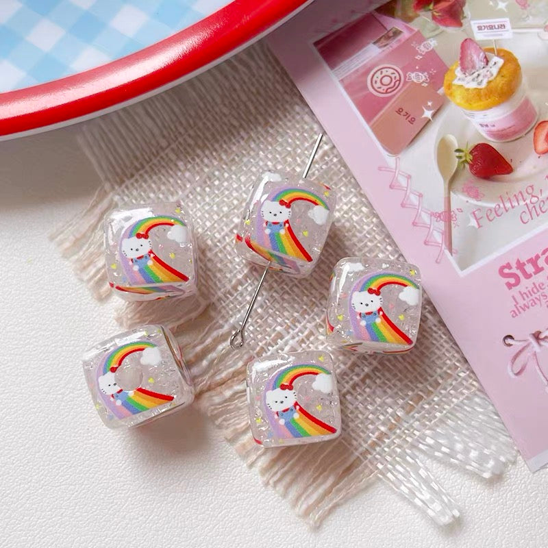 Flower Handbags & HK Rainbow Acrylic Cube Beads
