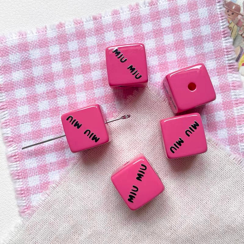 Pink Bowknot Acrylic Cube Beads