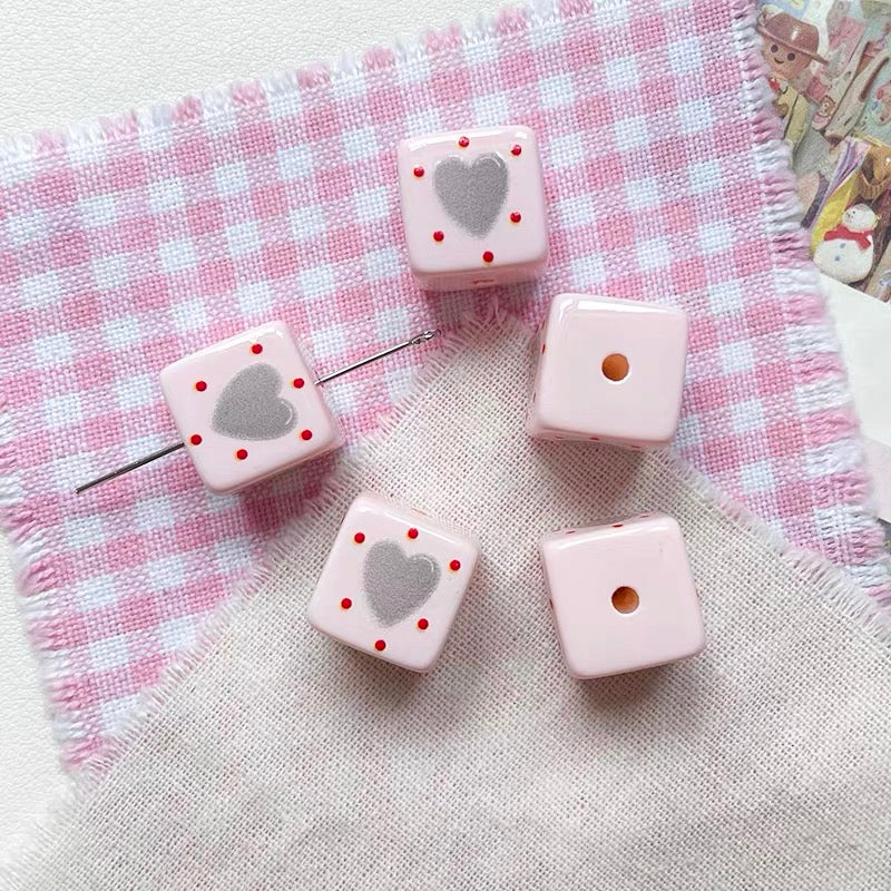 Pink Bowknot Acrylic Cube Beads