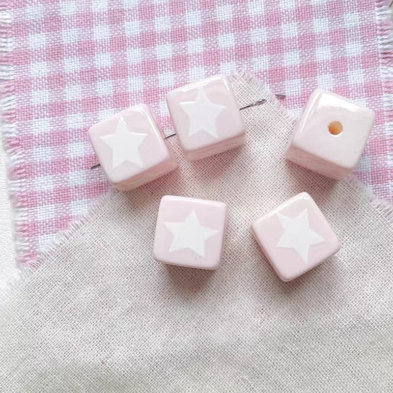 Pink Bowknot Acrylic Cube Beads