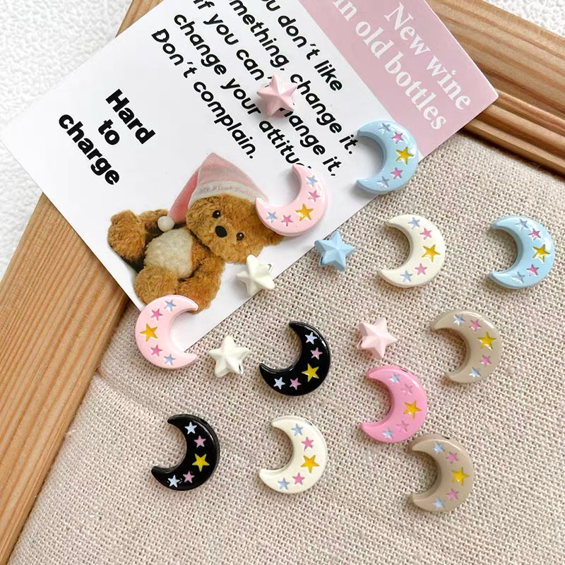 Moon and Star Colorful Enameled Alloy Beads