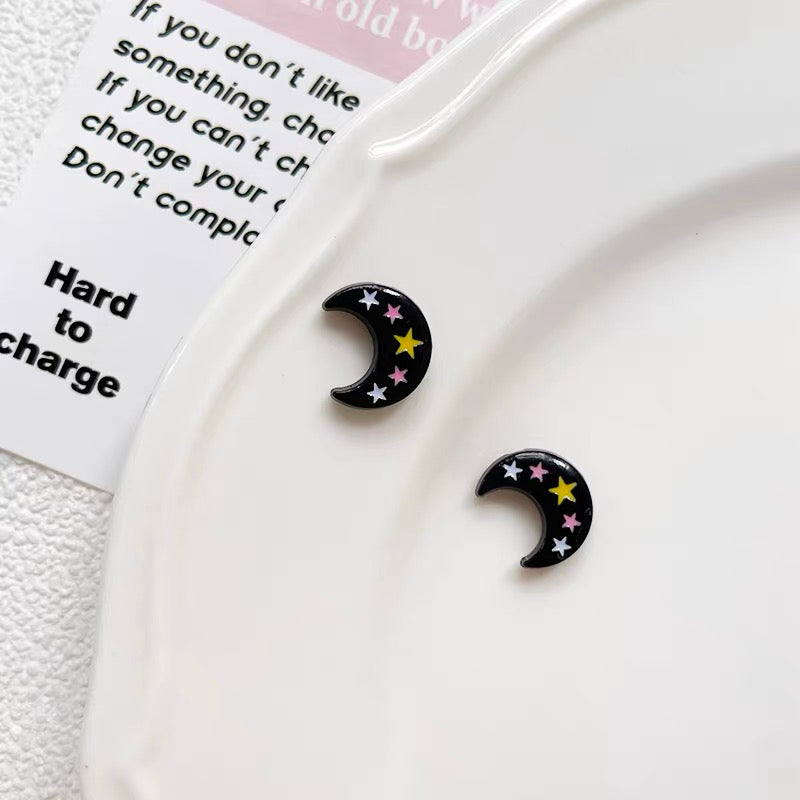 Moon and Star Colorful Enameled Alloy Beads