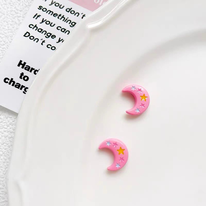 Moon and Star Colorful Enameled Alloy Beads