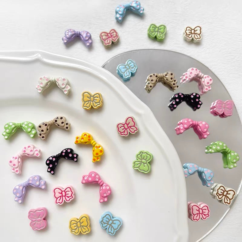 Polka Dot Bowknot Alloy Enameled 3D Beads