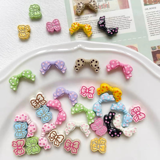 Polka Dot Bowknot Alloy Enameled 3D Beads