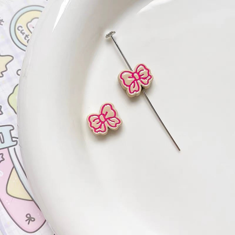 Polka Dot Bowknot Alloy Enameled 3D Beads