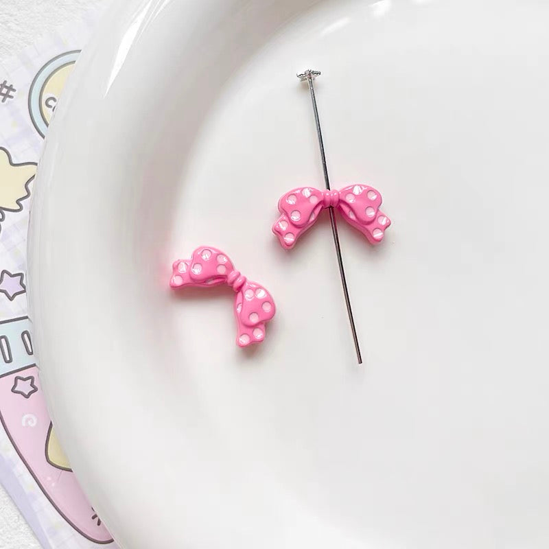 Polka Dot Bowknot Alloy Enameled 3D Beads