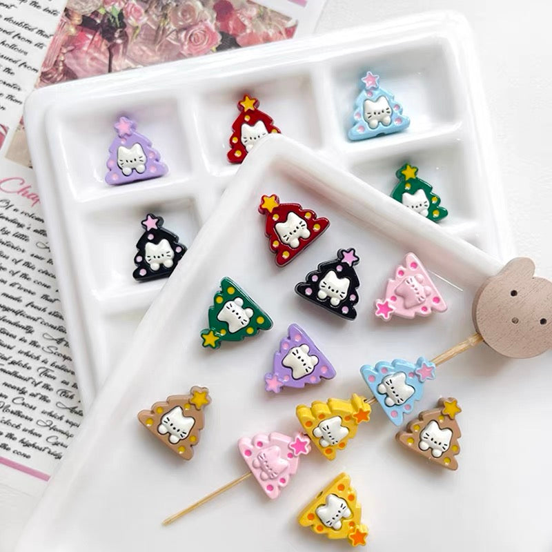 Christmas Tree & Cat Alloy Enameled Beads