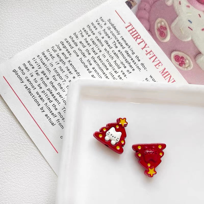 Christmas Tree & Cat Alloy Enameled Beads