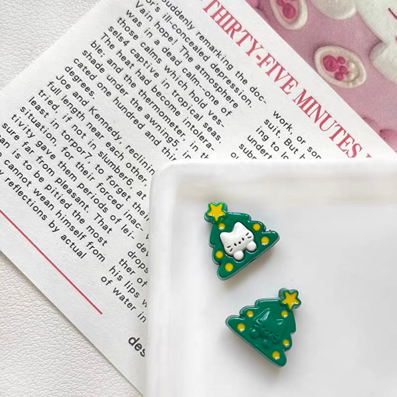 Christmas Tree & Cat Alloy Enameled Beads