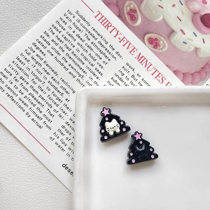 Christmas Tree & Cat Alloy Enameled Beads