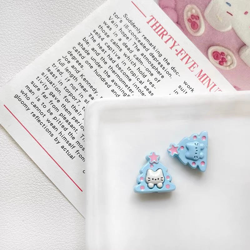 Christmas Tree & Cat Alloy Enameled Beads