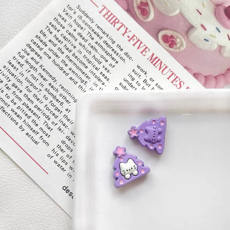 Christmas Tree & Cat Alloy Enameled Beads