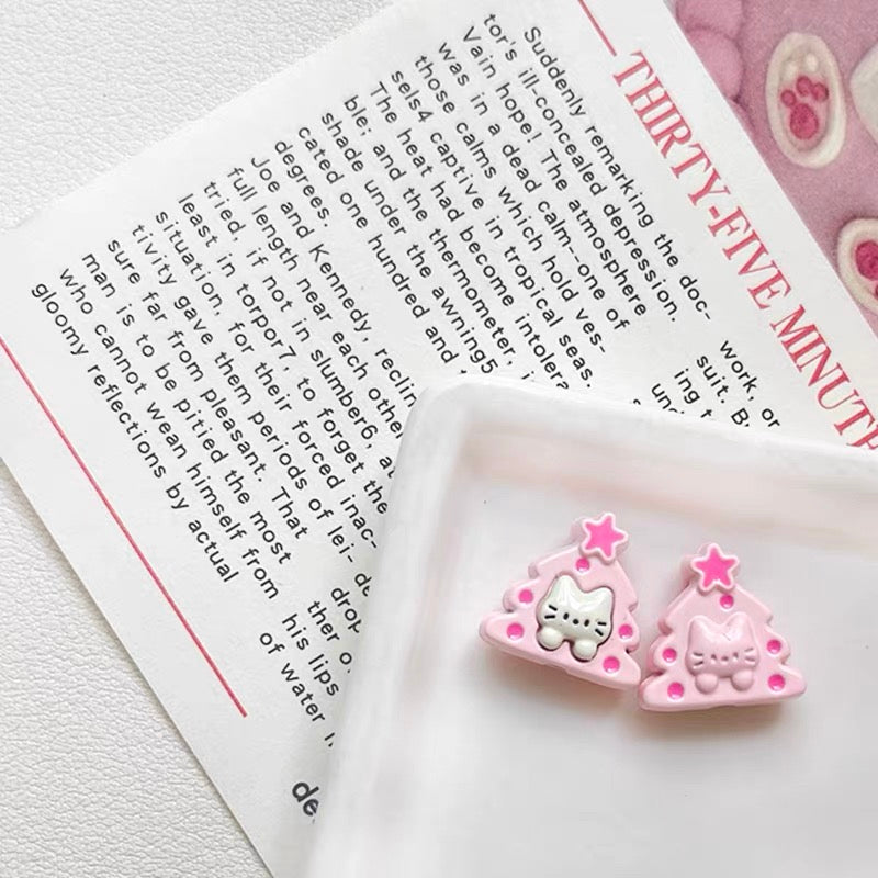 Christmas Tree & Cat Alloy Enameled Beads