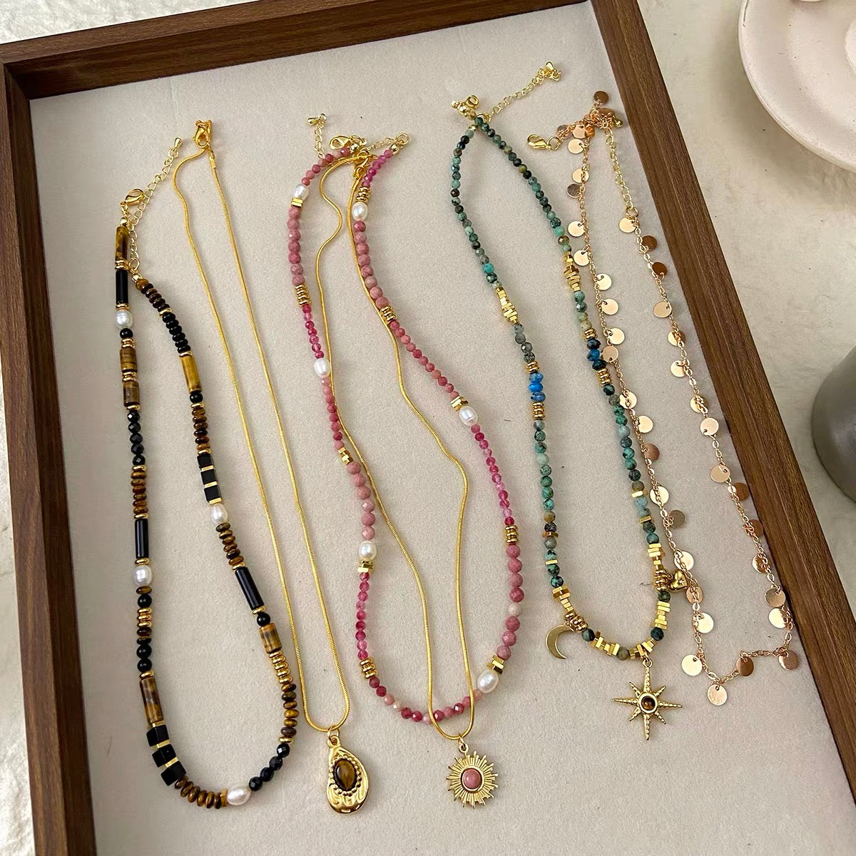 Titanium Steel Pendant Beads Plated with Real Gold and Inlaid with Natural Stones
