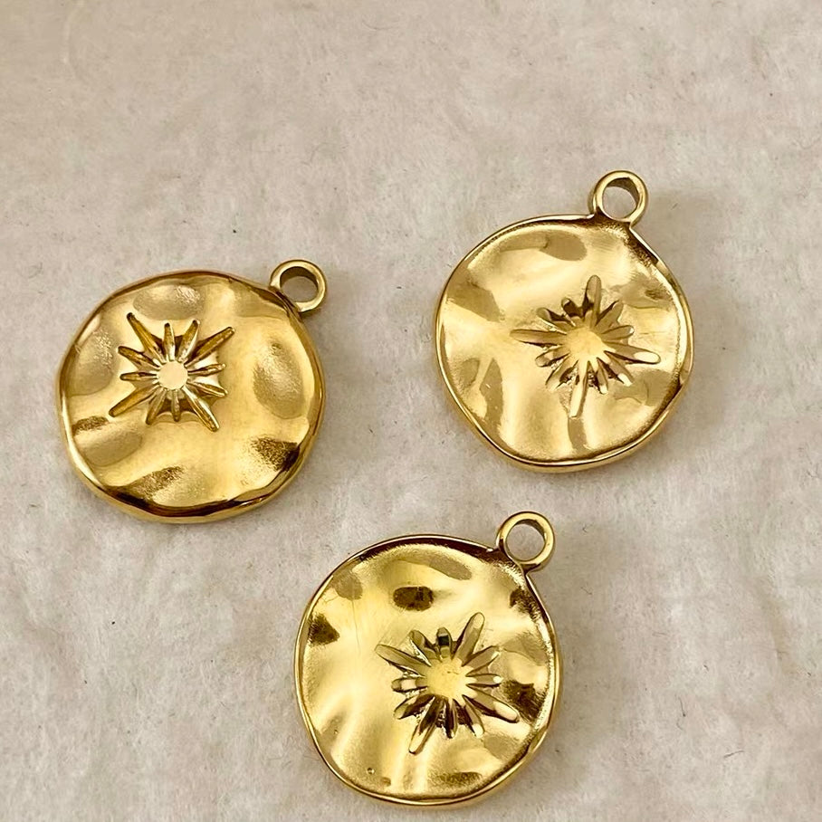 Titanium Steel Pendant Beads Plated with Real Gold and Inlaid with Natural Stones