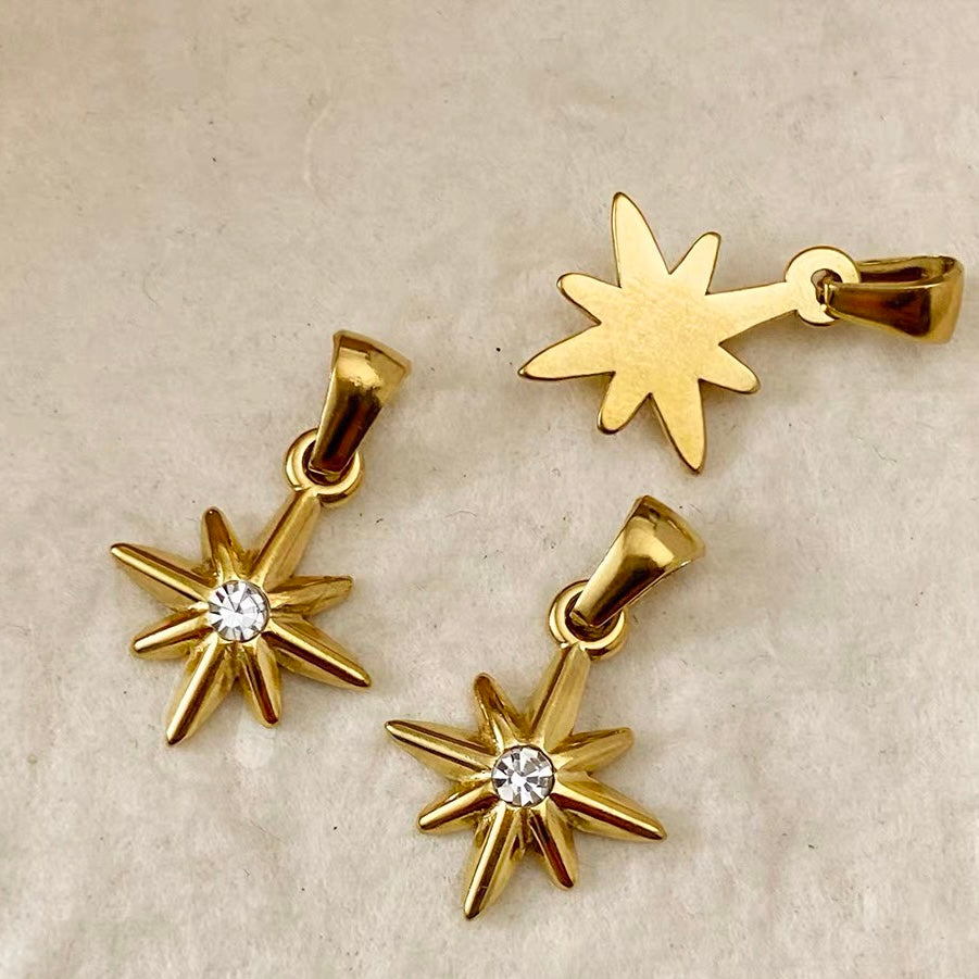 Titanium Steel Pendant Beads Plated with Real Gold and Inlaid with Natural Stones