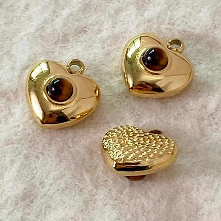 Titanium Steel Pendant Beads Plated with Real Gold and Inlaid with Natural Stones