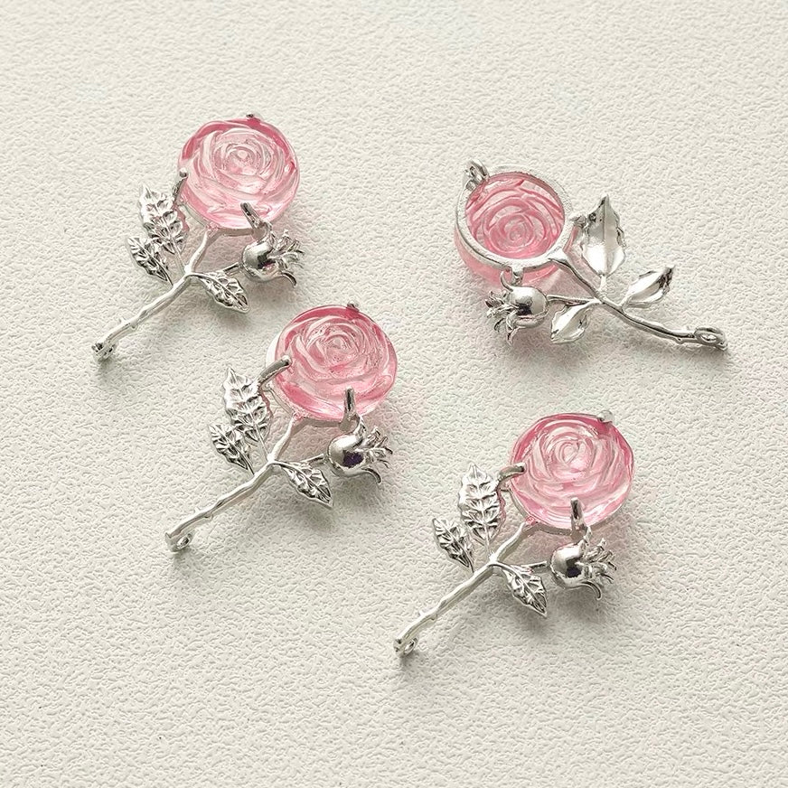Titanium Steel Pendant Beads with Rose and Butterfly Designs