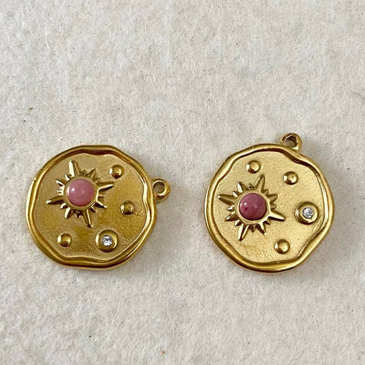 Titanium Steel Pendant Beads Plated with Real Gold and Inlaid with Natural Stones